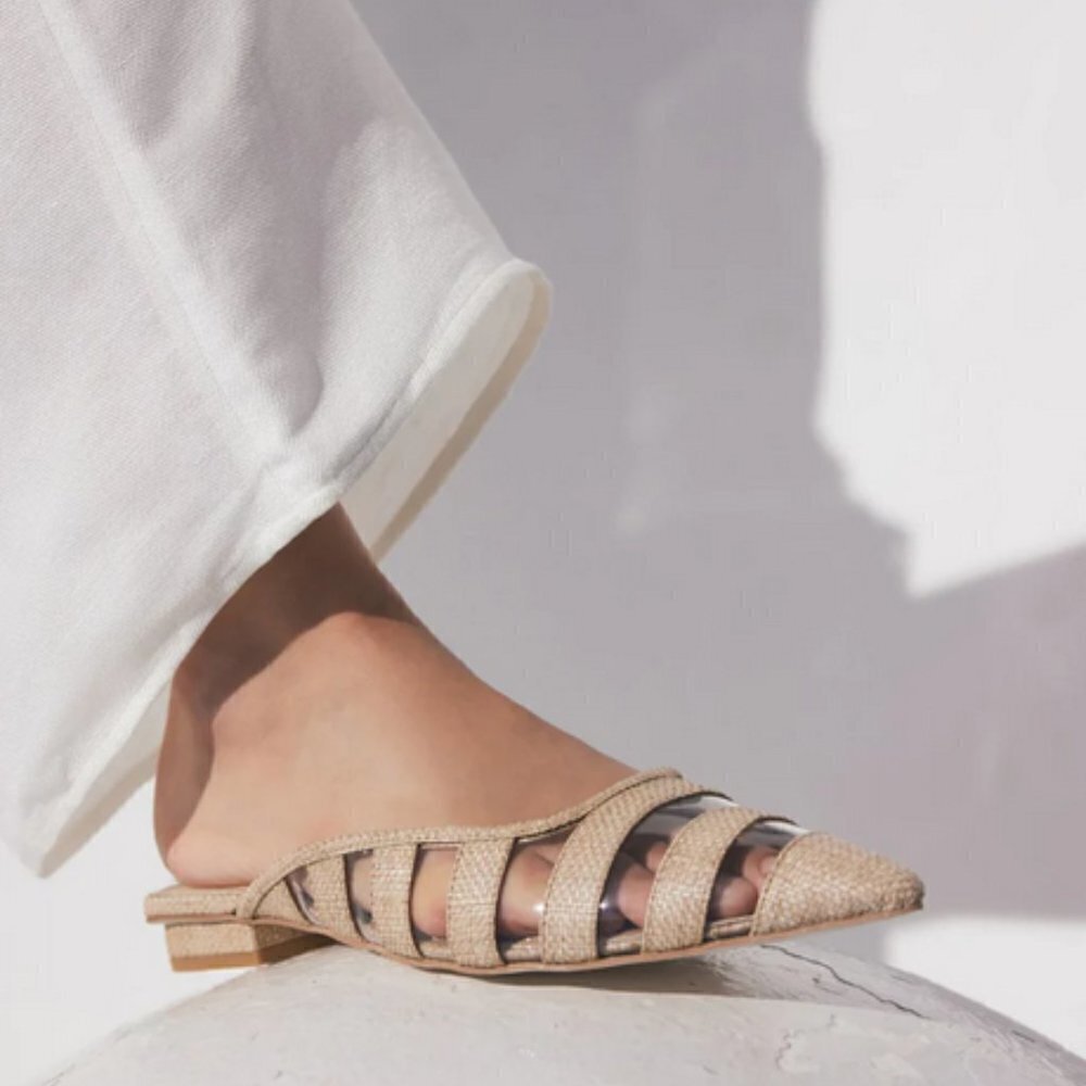 ๐CULT GAIA๐ Femi Flats Pointed Toe Open Back Flat Mules ~ Natural EU 38 NWT - Picture 4 of 16
